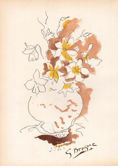 GEORGE BRAQUE - Still Life - Color Lithograph: Artist: GEORGE BRAQUE Print Title: Still Life Printing Date: 1955 Printed by: Mourlot for the deluxe art revue Verve, Quite often these had either text or other images on the reverse. Paper Size (appr
