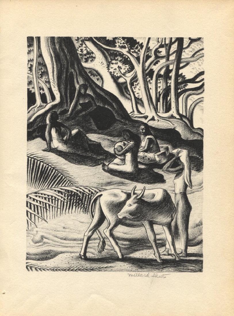 MILLARD SHEETS - Kamani Trees: Artist: MILLARD SHEETS Print Title: Kamani Trees Original Lithograph, signed in Pencil by Sheets Printing Date: 1935 by Will Kistler Co, USA 494/1000 - not marked on image but on volume Image size (in