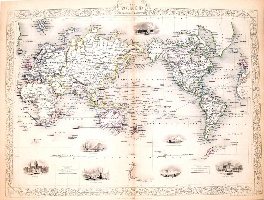Tallis World Map World on Mercator's Projection 1851 (1 of 1)
