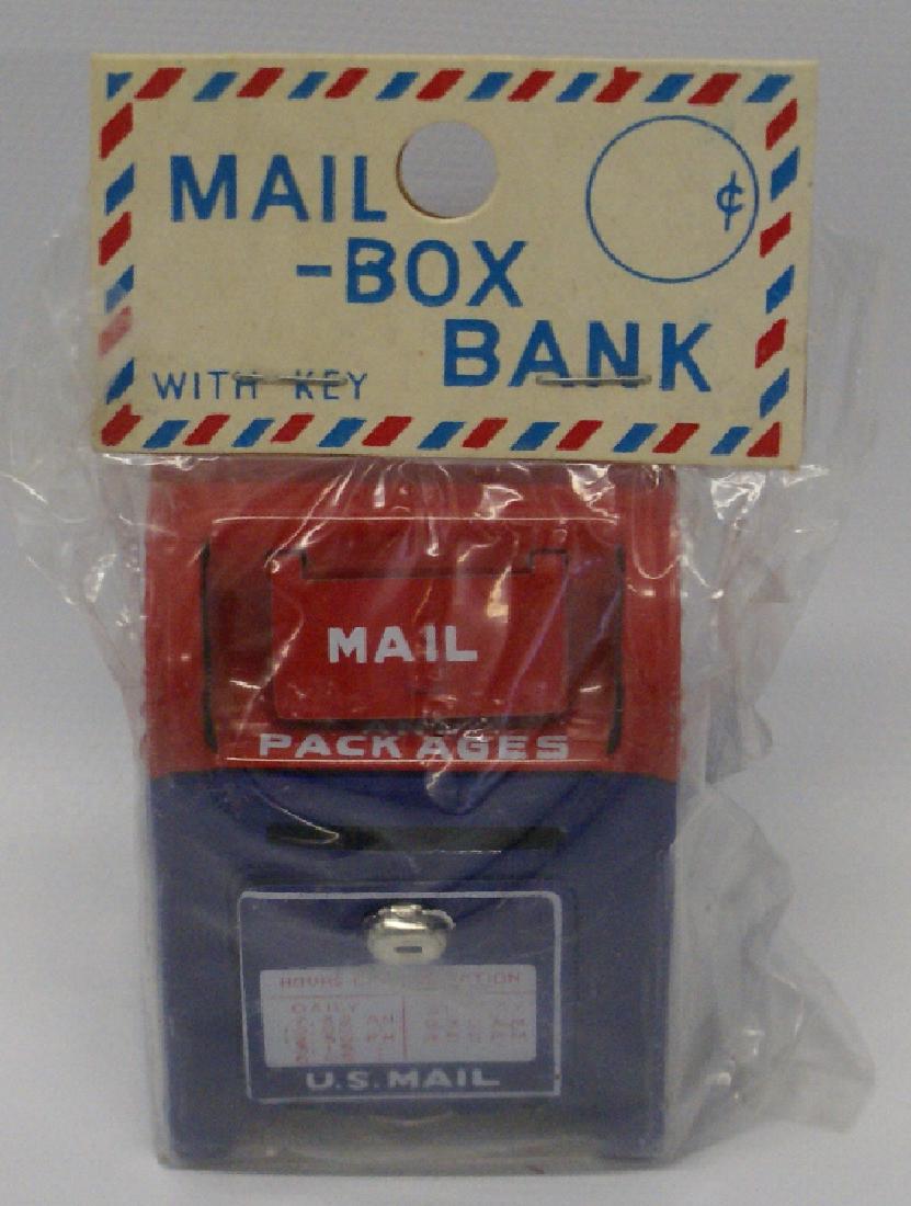 Vintage 1950's Japan Tin U.S. Mailbox Bank with Key (1 of 2)