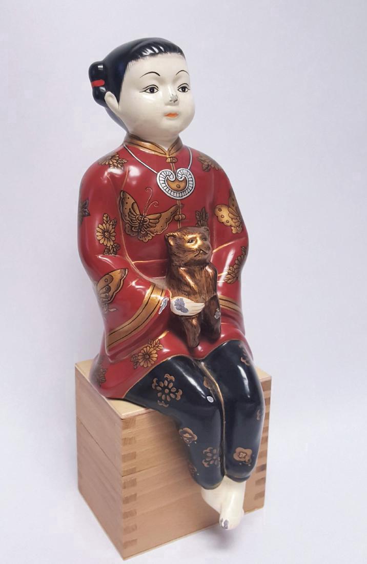 Vintage Chinese Handpainted Enameled Bronze Girl Statue (1 of 5)