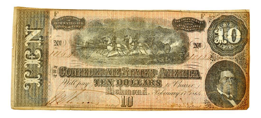 Nice 1864 $10 Confederate Note (1 of 2)