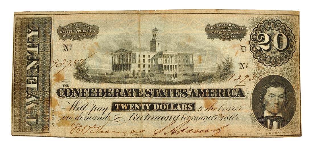Nice 1864 $20 Confederate Note (1 of 2)