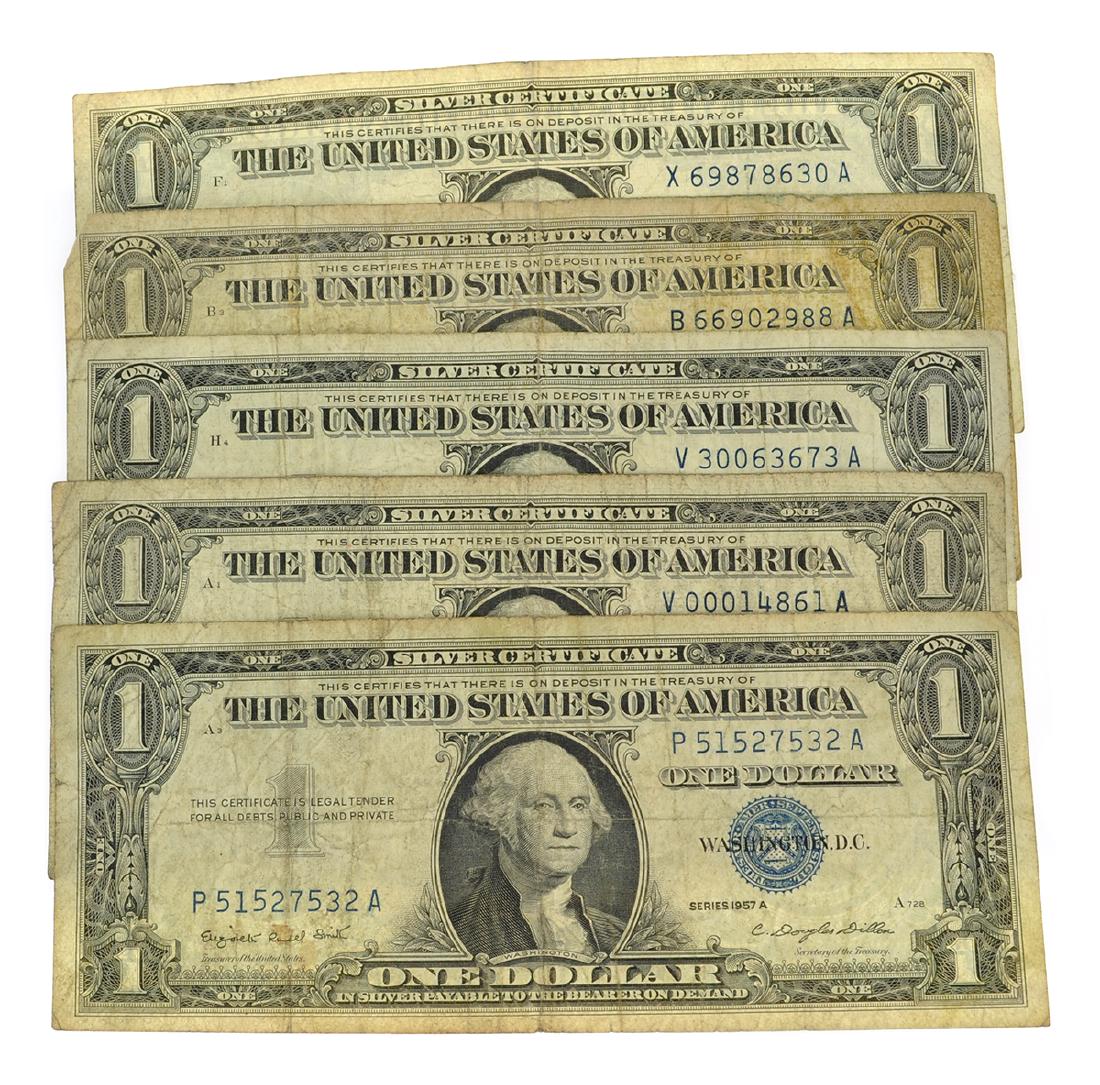 Nice (5) 1957 $1 U.S. Silver Certificates (1 of 2)