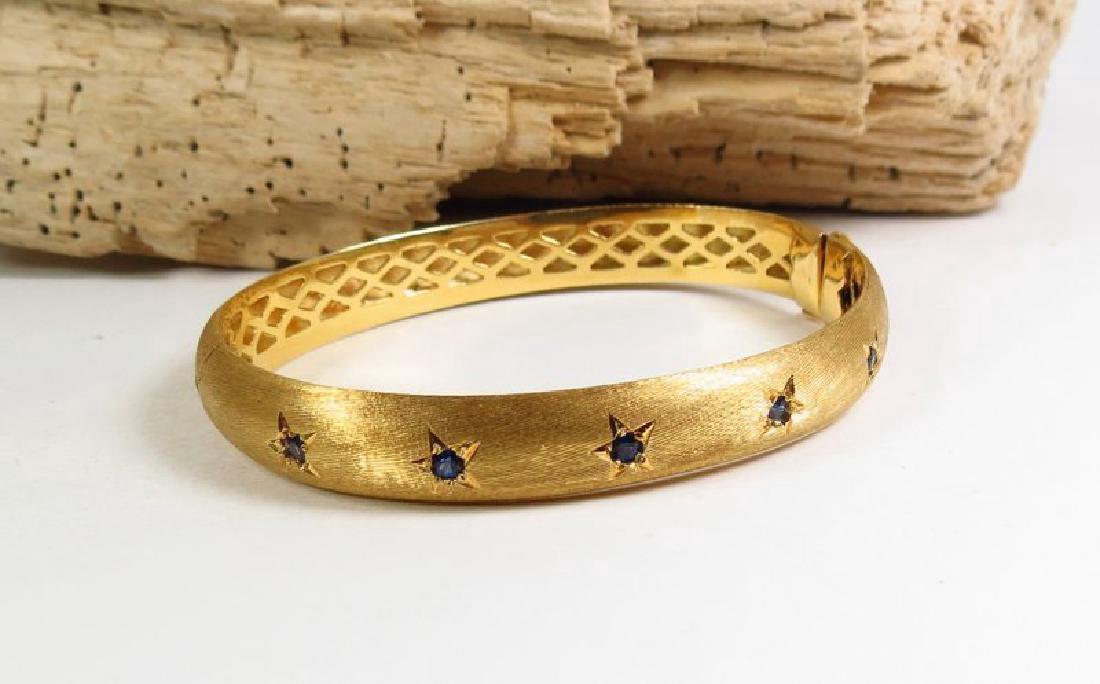 18k Gold Sapphire Florentine Finish Bangle Bracelet (1 of 6)