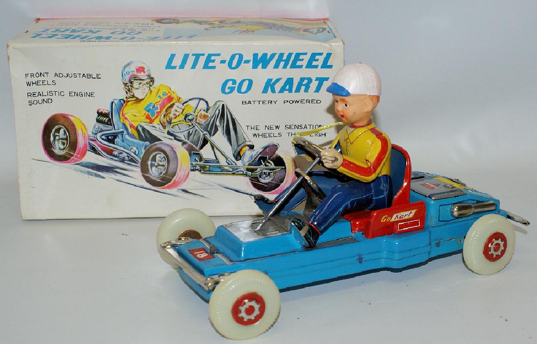 Vintage Nomura Japan Tin Litho LITE-O-WHEEL Go Kart Toy (1 of 2)