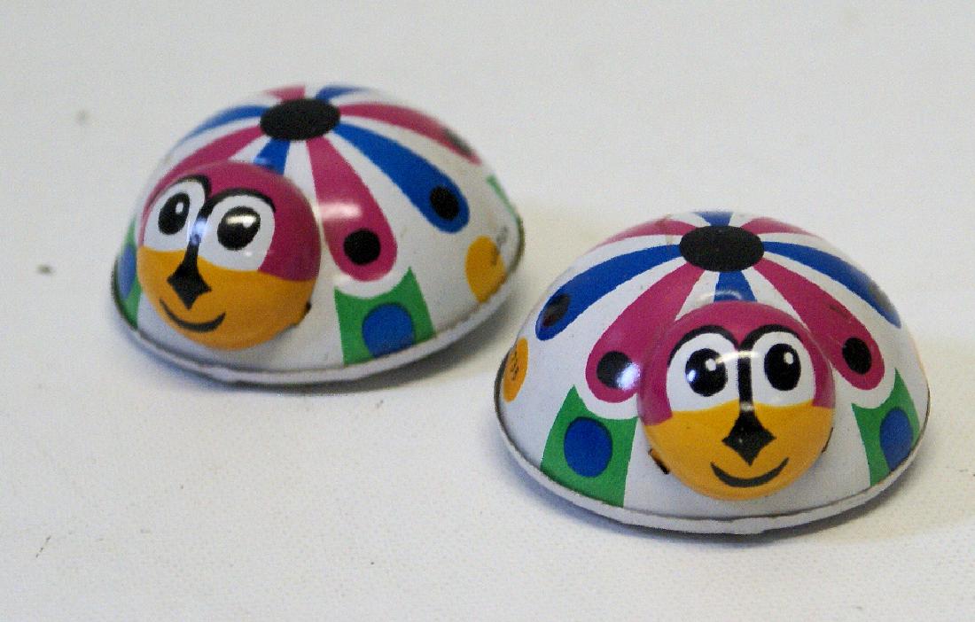 Set of 2 Vintage Tin Litho Ladybug Toys, Whitman Japan (1 of 1)
