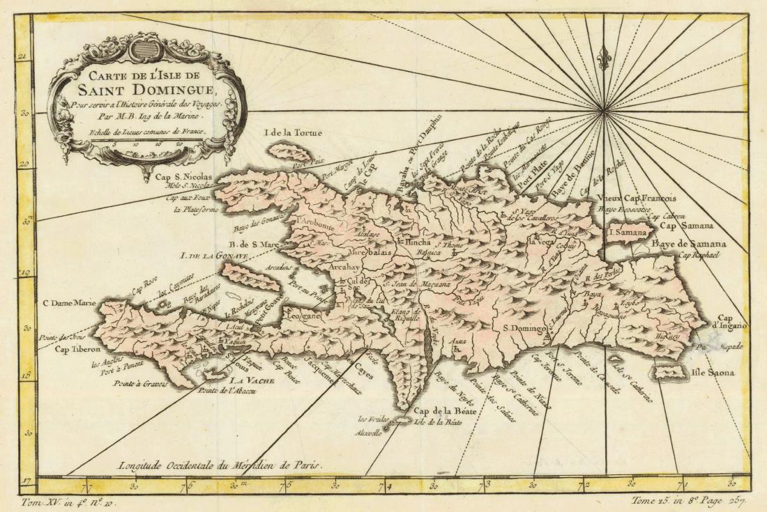 Bellin: Carte De L'isle De Saint Domingue, 1770: Map: Carte De L'isle De Saint Domingue, Date: 1770 Authors: BELLIN, JACQUES NICOLAS, ELDER (1703-1772) Published in Paris Size: Quarto – 7.50 H x 11.30 W Inches pour servir a l'Histoire Generale des