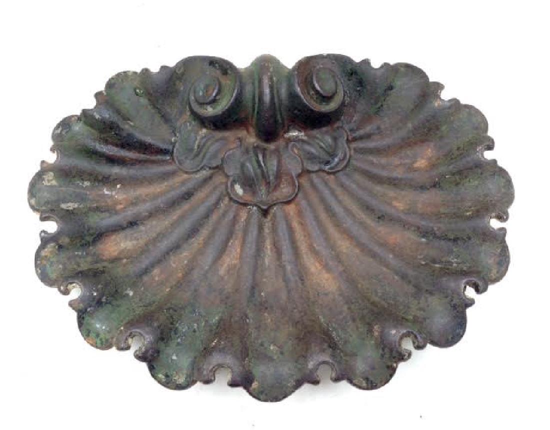 19th Century Cast Iron Shell: 19th Century Cast Iron Shell with traces old green paint. 8" x 11". Please note that this lot has a confidential reserve. When you leave a bid in advance of the auction, submit your maximum. Jasper52