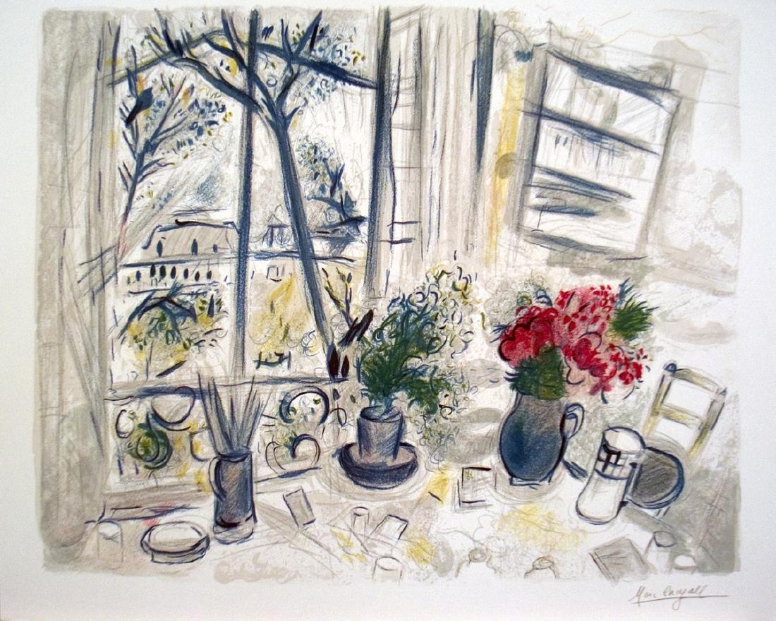 Marc Chagall - Fleurs du Parc - 1988: Fleurs du Parc by Marc Chagall, 1988 Unsigned Lithograph. Paper size is 25 x 32.75 inches, with an image size of 22.5 x 29 inches. The Lithograph is from an edition size of 2000 and is not framed. The