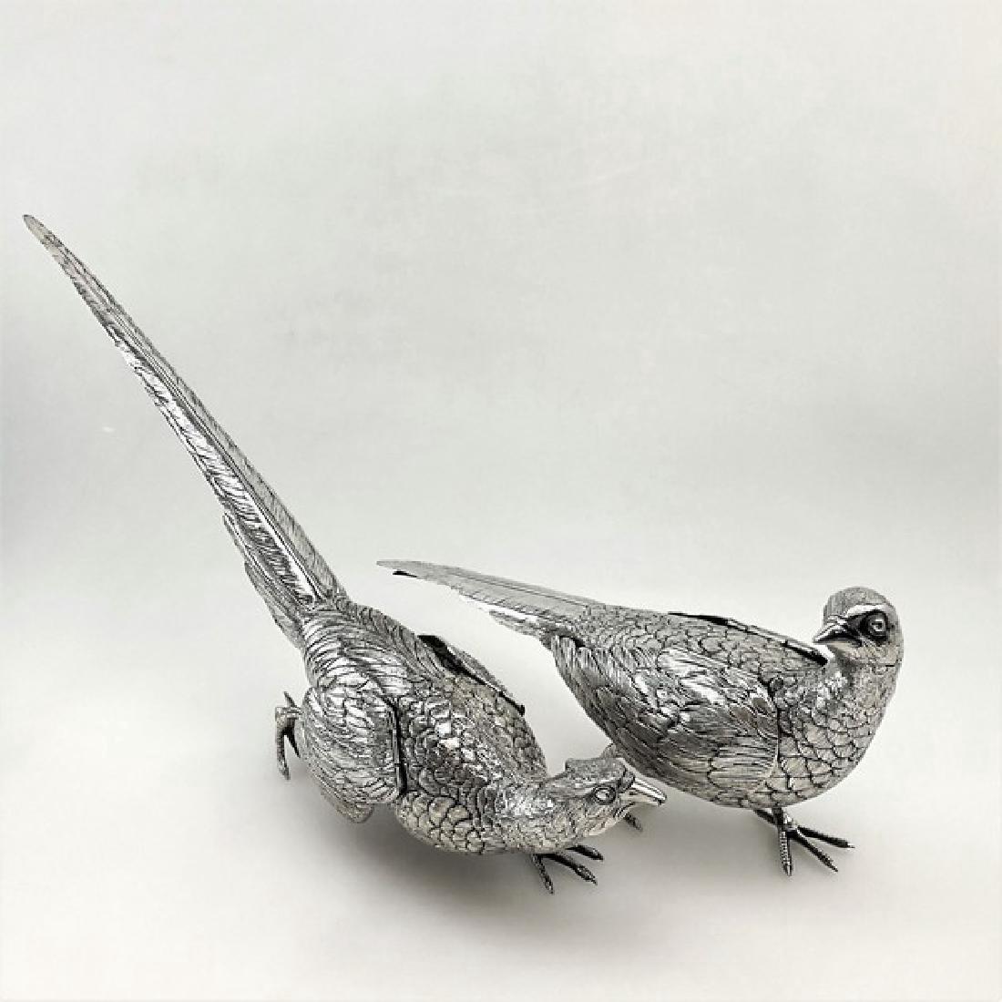 Antique German Solid Silver Pheasants Statues, 1890 (1 of 8)