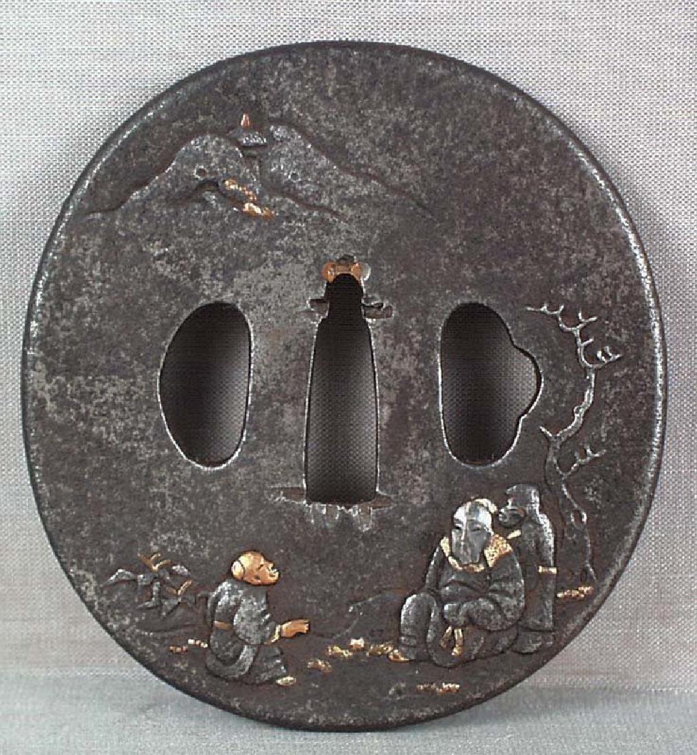 Japanese Scholar & Attendants Sword Tsuba, 18/19c (1 of 5)