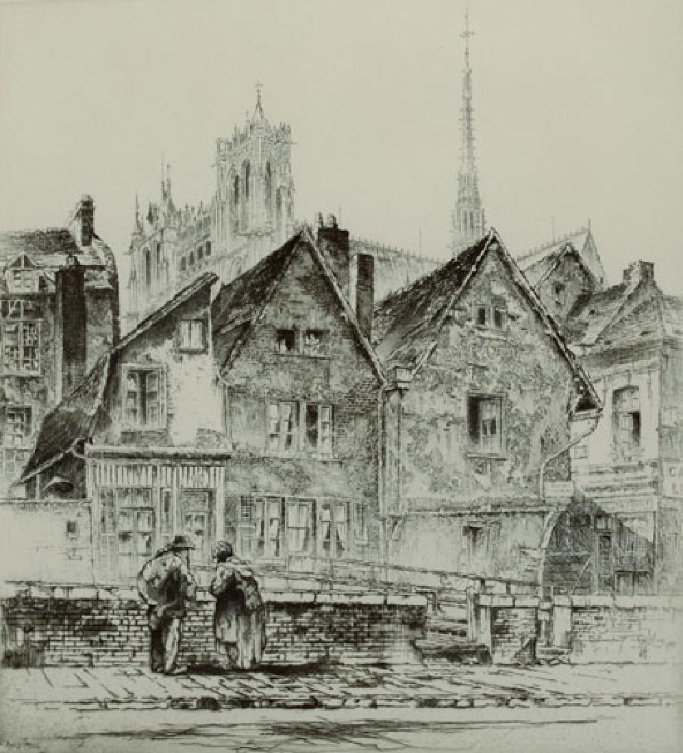 John Taylor Arms: Amiens: Arms, John Taylor (1887-1953) American "Amiens" or "The Cathedral of Notre Dame, From the Lower Town (Fletcher 181)", 1926 Etching 10 3/4" x 9 7/8" Signed and dated in plate. Signed and dated in penci