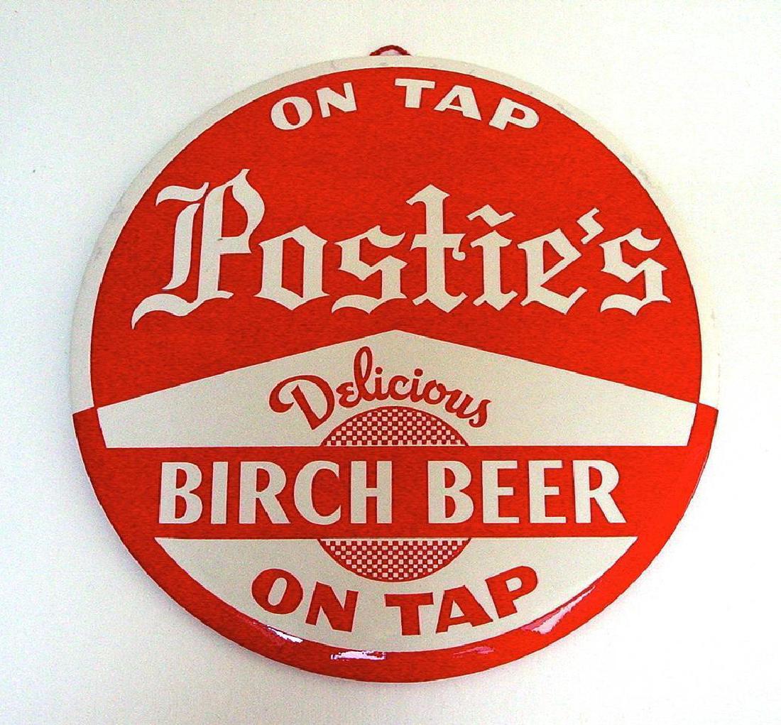 Postie's Delicious Birch Beer 9" Round Celluloid Ad (1 of 2)