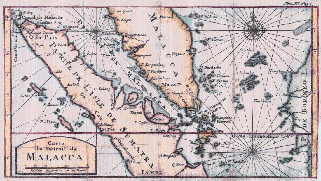 Didot/Bellin: Carte Du Detroit De Malacca, 1749: Map: Carte Du Detroit De Malacca" Publication Date: 1749 Size: Octavo – 6.00 H x 11.00 W Inches Authors: DIDOT, BELLIN, JACQUES NICOLAS Publisher: DIDOT From Tom.III. Pag.1 of Abbe Prevost's Voyages