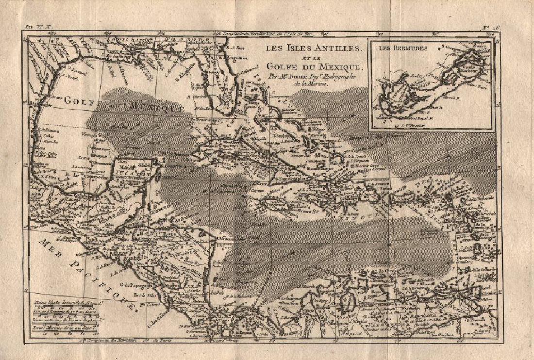 Bonne: Les Isles Antilles et le Golfe du Méxique, 1780 (1 of 2)