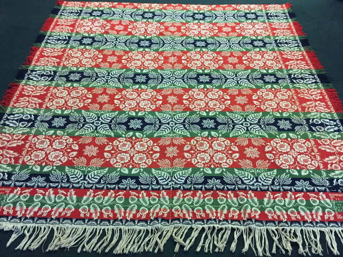 1850's W. H. Gernand Damask Coverlet Carroll County MD: 1850's W. H. Gernand Damask Coverlet Carroll County MD. There are some minor stains. Coverlet is in great condition. Dimensions: 88" x 83" (not counting tassels) Please note that this lot has a confid