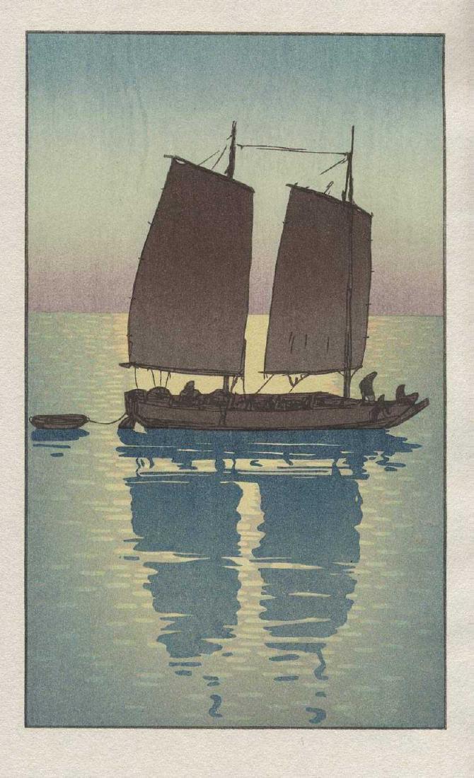 Hiroshi Yoshida, After: Traditional Sailing Boat, Day: Artist: After Hiroshi Yoshida Title: "Traditional Sailing Boat -- Day" Date: 2000 Publisher: Mokuhanga-kan (Tokyo) Seal, Carver/Printer: D Bull/K Kubota Image Size: 4 7/8 x 8 1/8 (plus margins) (Yoshi