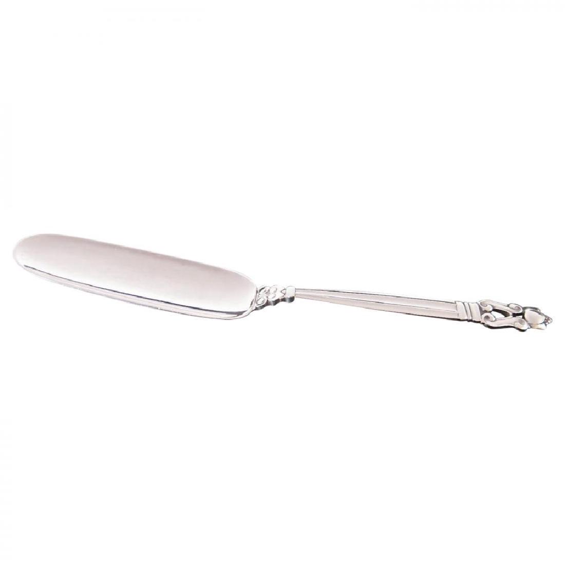 Georg Jensen Sterling Silver Acorn Marrow/Cheese Scoop: ACORN by Georg Jensen. Marrow or Cheese Scoop, Sterling Silver. 7" Long , 18cm. Designed in 1915 by Johan Rohde, the Acorn sterling silverware pattern represents the early foundation of Georg Jensen��