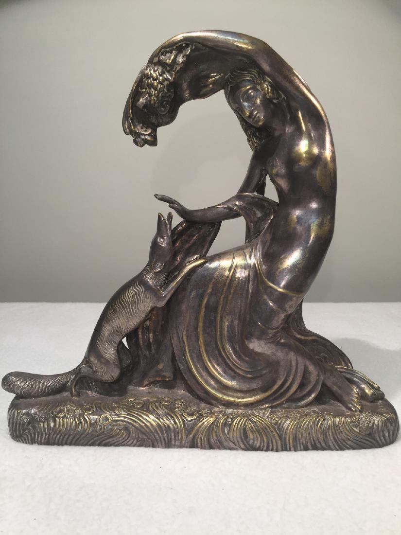 Gustave Gillot Woman with Fox Sculpture: G. Gillot. Bronze. Height 11.75", width 12.125", depth 3". Pre 1965. G. Gillot, and Pomone Please note that this lot has a confidential reserve. When you leave a bid in advance of the auction, submit