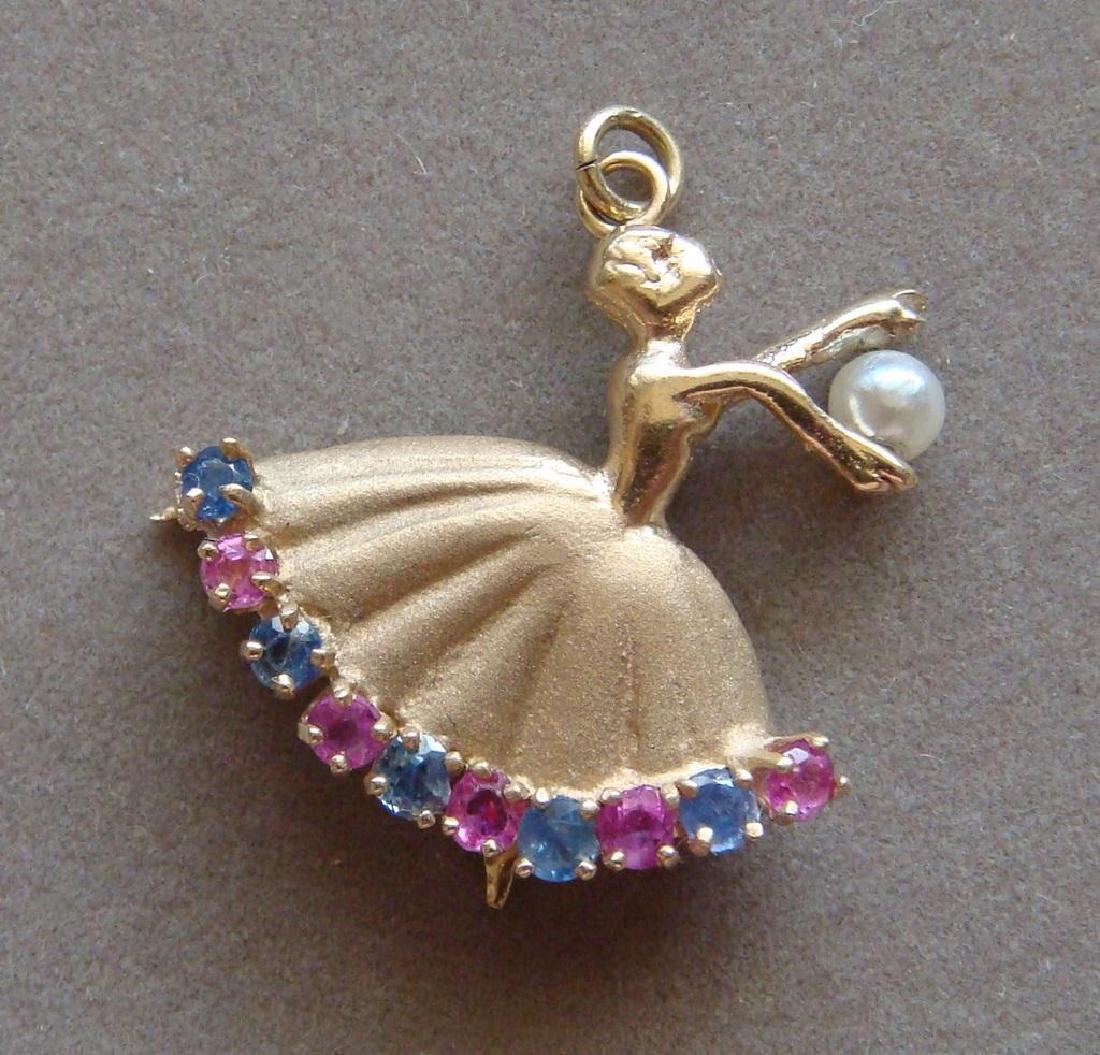Estate 14kt Gold Ruby & Pearl Ballerina Pendant (1 of 9)