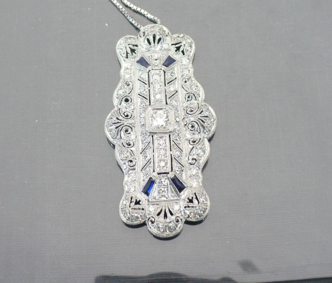 Edwardian Style Platinum Diamond & Sapphire Pendant (1 of 3)