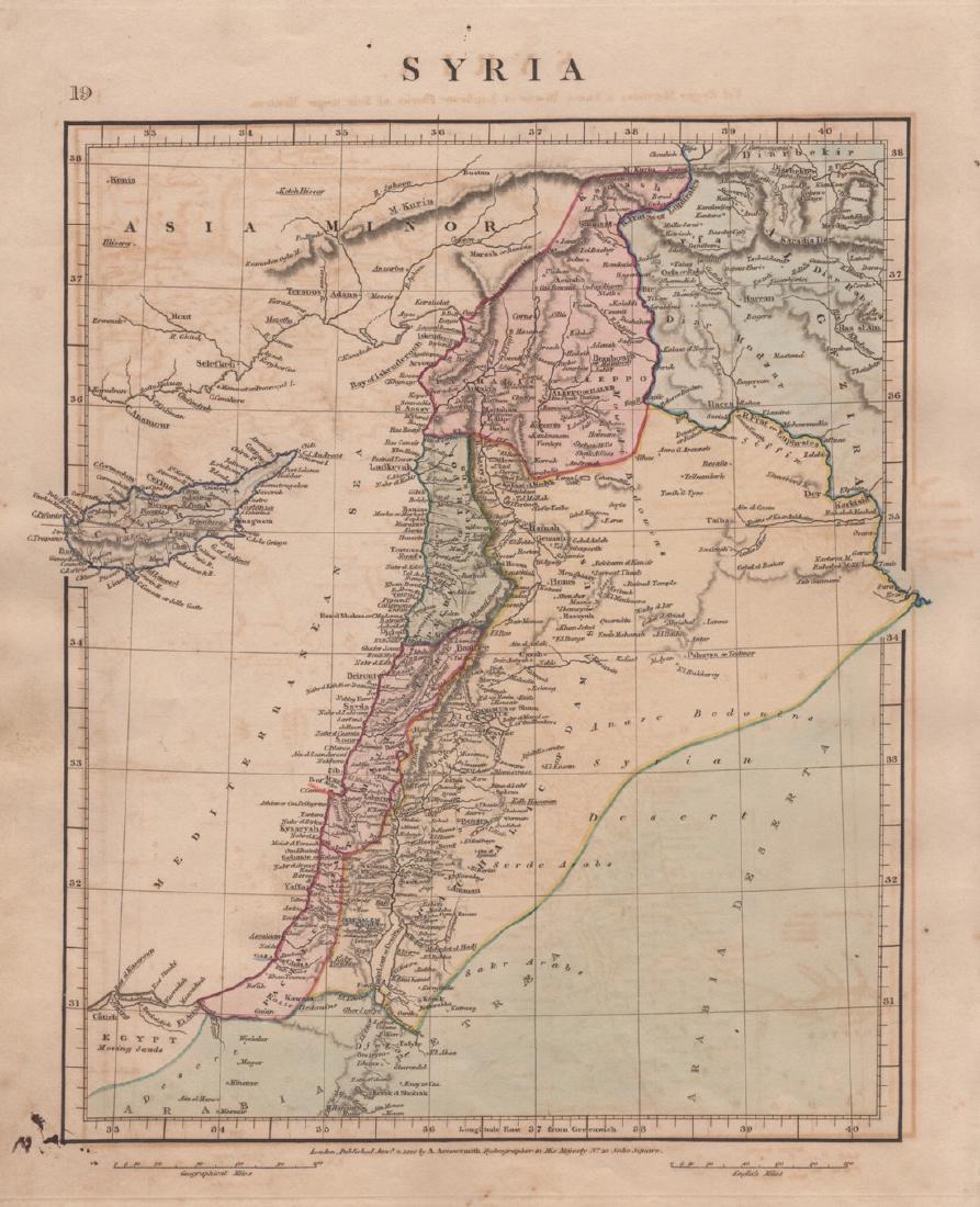 Arrowsmith: Map of Syria, 1828: Map of Syria. A. Arrowsmith, 1828, 10.5 x 13.5 inches Please note that this lot has a confidential reserve. When you leave a bid in advance of the auction, submit your maximum. Jasper52 will bid on yo