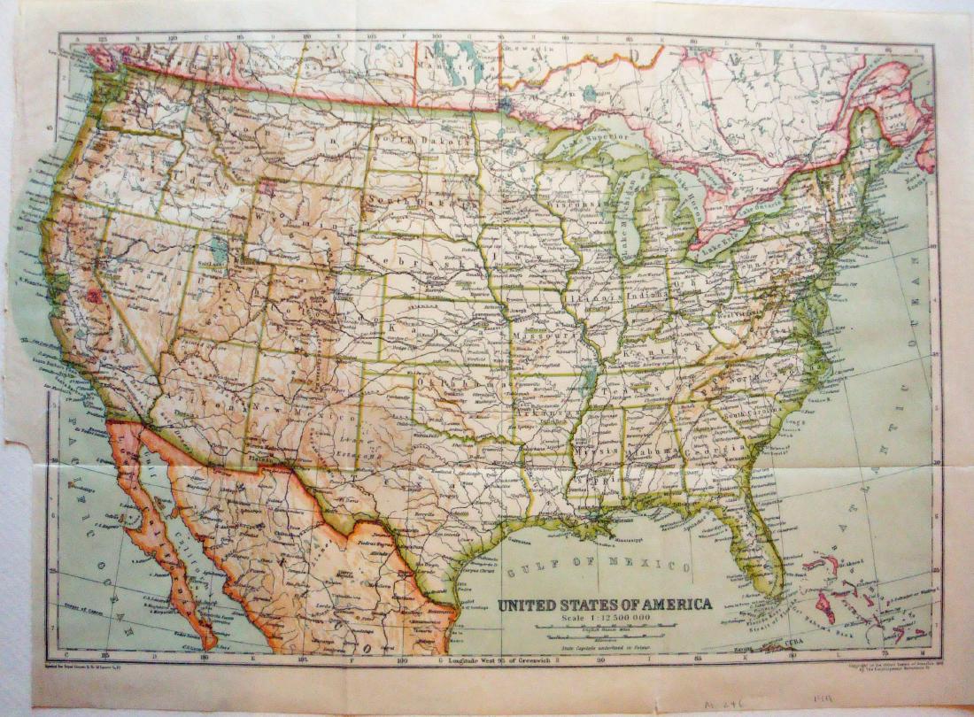 Map of United States of America, 1911: An original high quality map of the US published by The Encyclopedia Britanica Co in 1911. 10.25" x 14.25" Please note that this lot has a confidential reserve. When you leave a bid in advance of the 