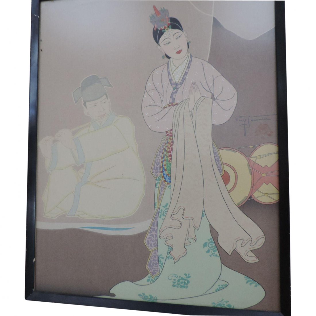 Paul Jacoulet: La Danseuse: Artist: Paul Jacoulet La Danseuse Coreene, Korean Dancer Published in 1960 Size: 12 x 16 inches Frame: 18.5 x 22 inches Medium: Japanese Woodblock Print Paul Jacoulet (1902-1960) was a Parisian artist