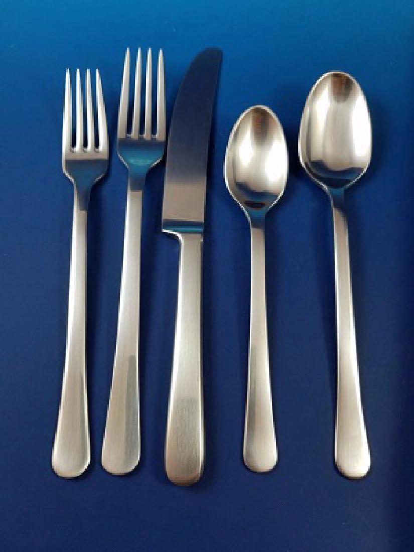 Georg Jensen Copenhagen Set of 8 Five Pc Place Settings: Set of 8 Never Used Copenhagen Matte Stainless Steel 5 Piece Place Settings. Each place setting includes: Knife 8 1/2", Fork 7 3/4", Salad Fork 7 1/4", Teaspoon 6 1/2", and Soup Spoon 7 1/