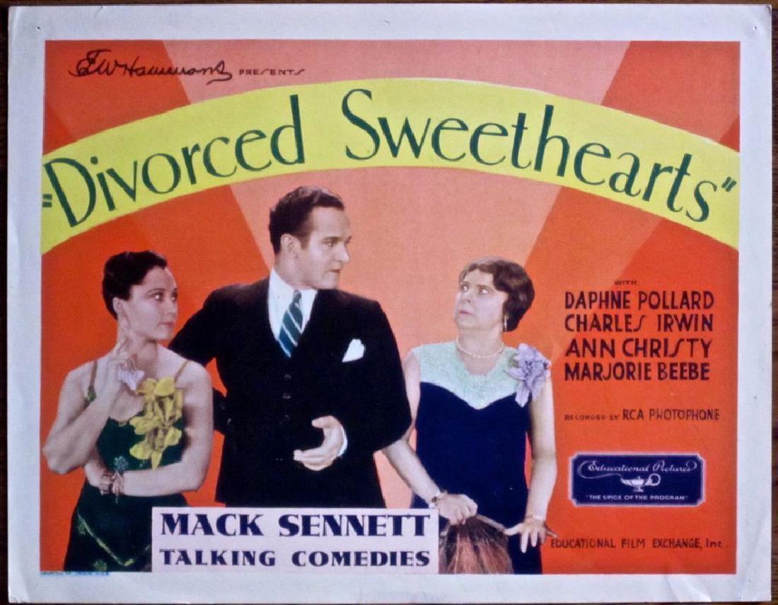 Divorced Sweethearts 1929 Poster: divorced sweethearts '29 tc mack sennett comedy (educational pictures, 1929) size: original 1929 u.S. Title card (11" x 14") condition: corner & blank border pinholes, bottom left corner crease/dings,