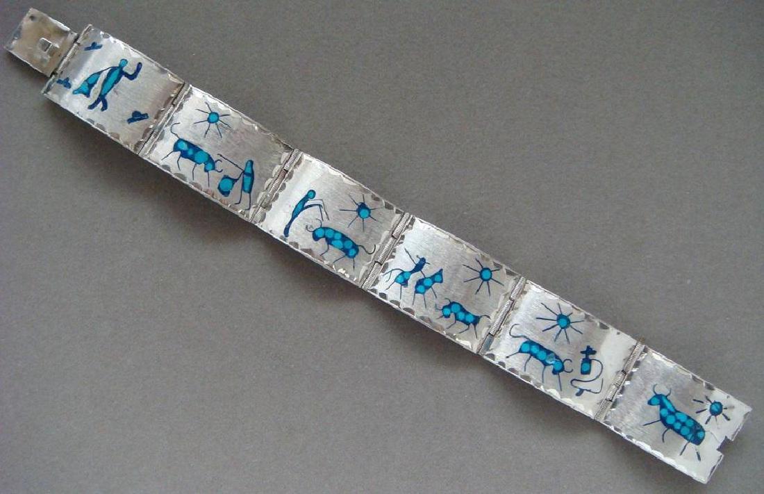 Vintage Mexican Sterling & Turquoise Panel Bracelet (1 of 9)