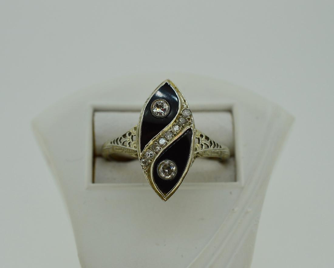 Filigree Navette Onyx & Diamond Ring (1 of 4)