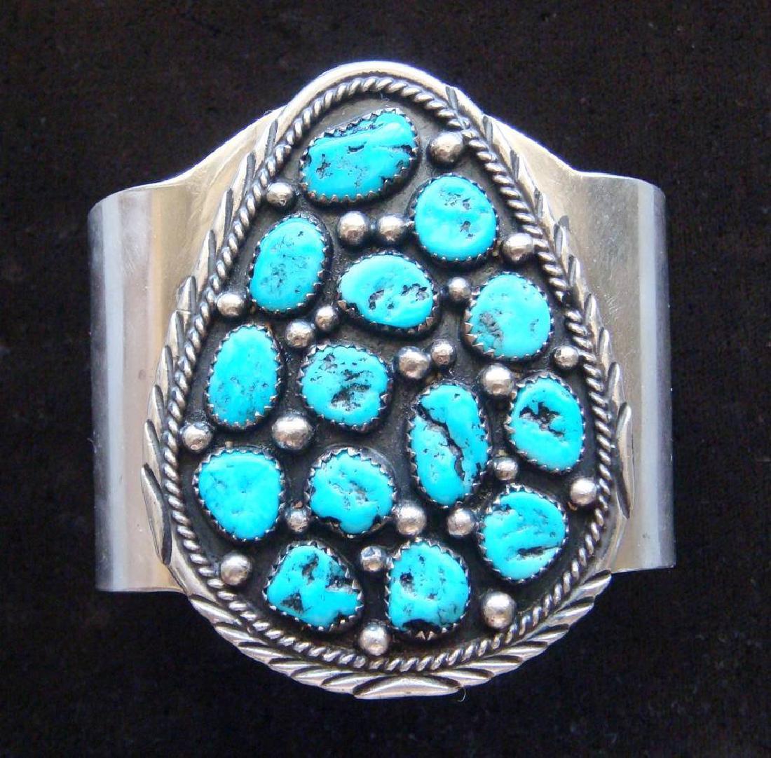 Signed Native American Sterling Turquoise Bracelet (1 of 9)