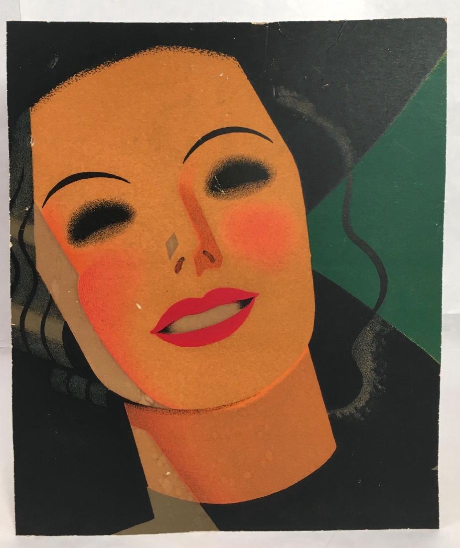 Vintage 1930 Art Deco Stunning Woman Screen Print (1 of 3)