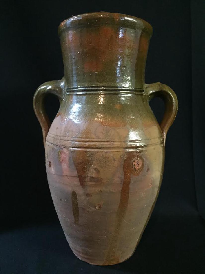 Large 19c Pa Redware Glazed Jug With Double Handle (1 of 9)