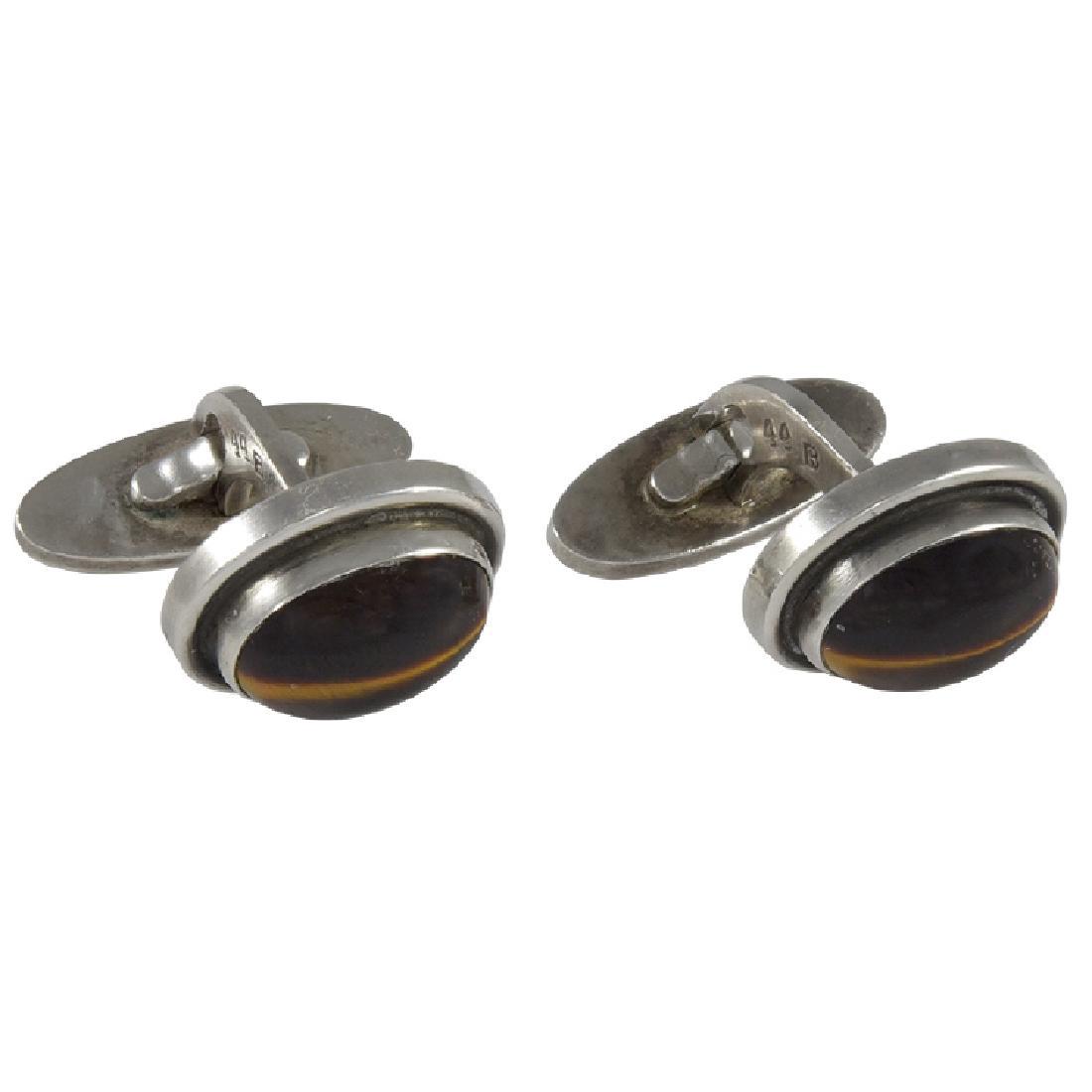 Georg Jensen Sterling Silver Tiger Eye Cufflinks (1 of 2)