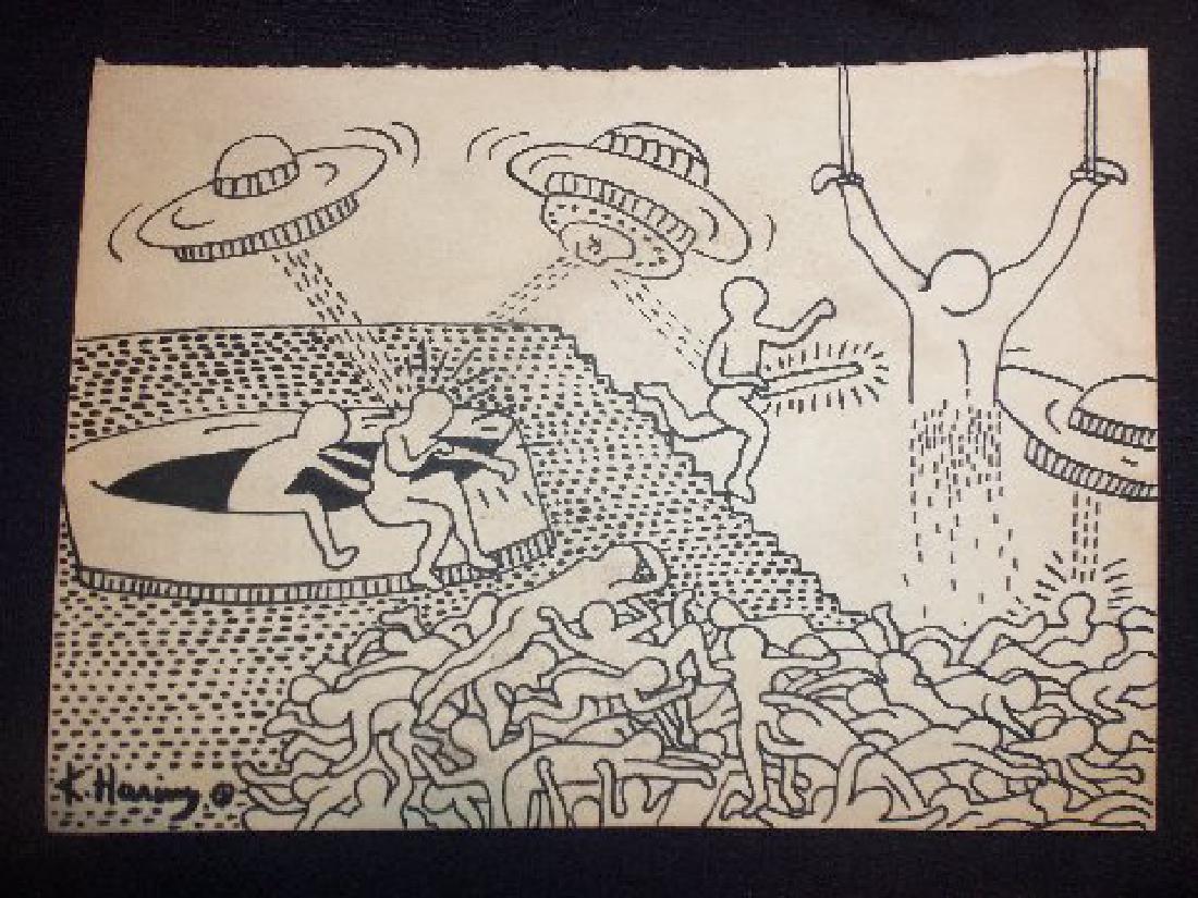 Keith Haring: Space Ships: Keith Haring Space Ships Marker on paper Measures 8 1/2" x 11 3/4" Signed in marker on the bottom: K. Haring Original owner / private collection since 1988 Please note that this lot has a confidential