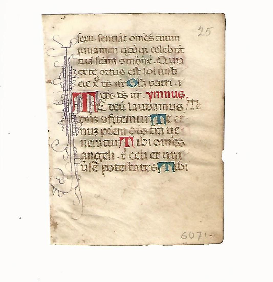 14th C Medieval Manuscript Prayer Leaf on Vellum (1 of 2)