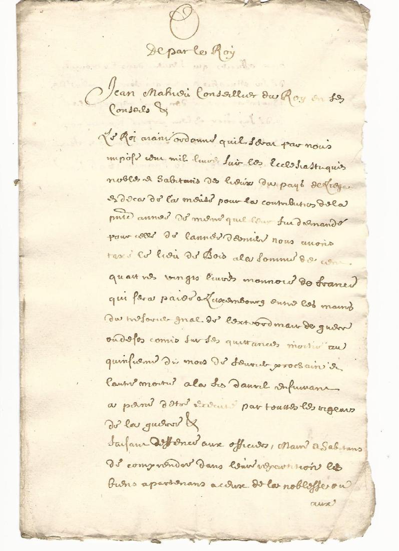 1696 French Manuscript By the King (1 of 2)