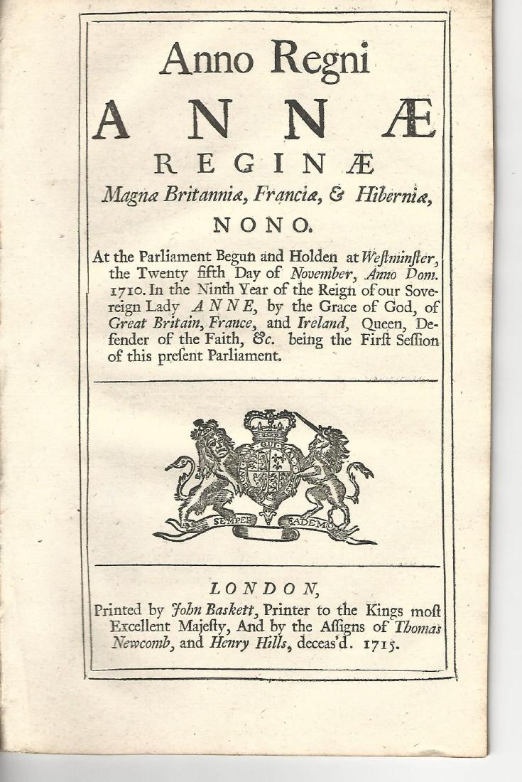 1713 English Tax Act Reign of Queen Anne (1 of 2)