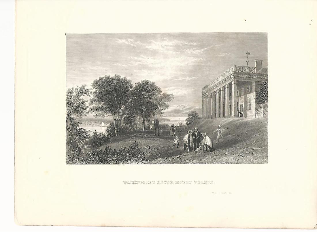 C1850 Steel Engraving Washington’s House, Mount Vernon (1 of 1)