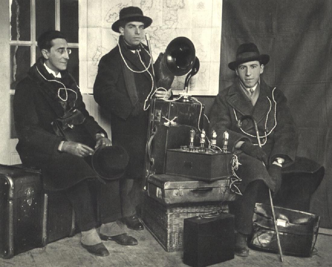 ANDRE KERTESZ - Paul Dermee, Prampolini, Seuphor: Artist: ANDRE KERTESZ Print Title: Paul Dermee, Prampolini, Seuphor and their radiophone, 1927 Paris Medium: Sheet-Fed Gravure Printed in 1972 - France Image size (inches) approx. 9 x 7" Andre Kertesz