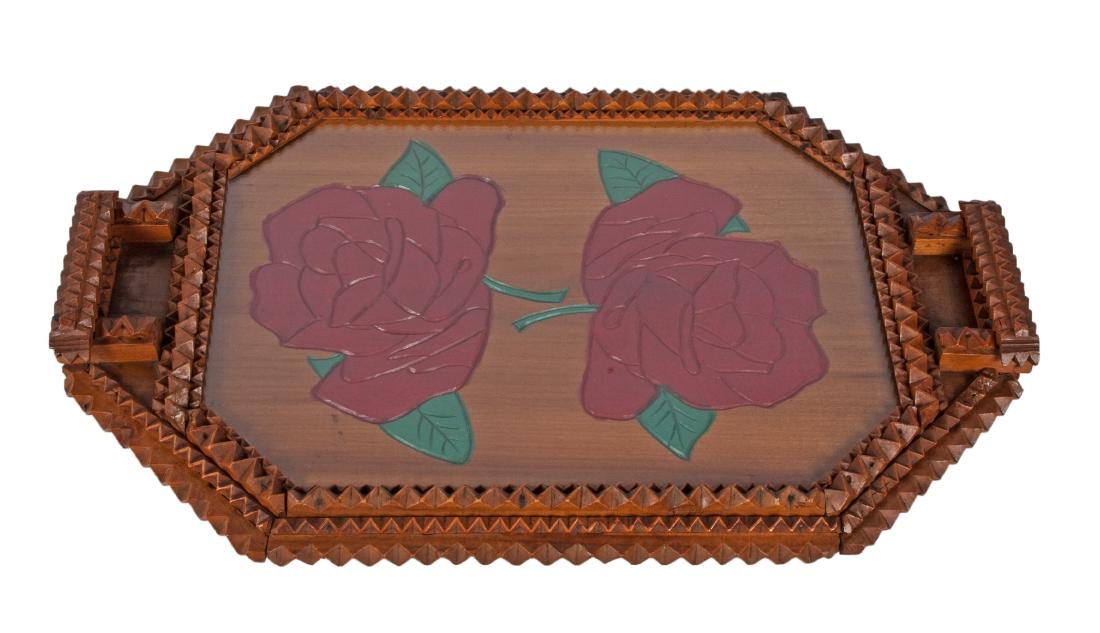 Tramp Art Tray with Roses (1 of 2)