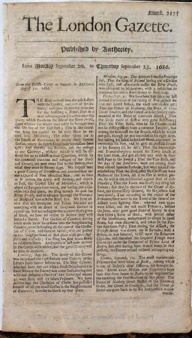 The London Gazette Monday Sept 20-Thursday 23, 1686 (1 of 1)