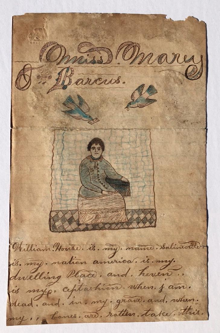 Antique H/C Woman Birds Primitive Drawing Ohio (1 of 7)