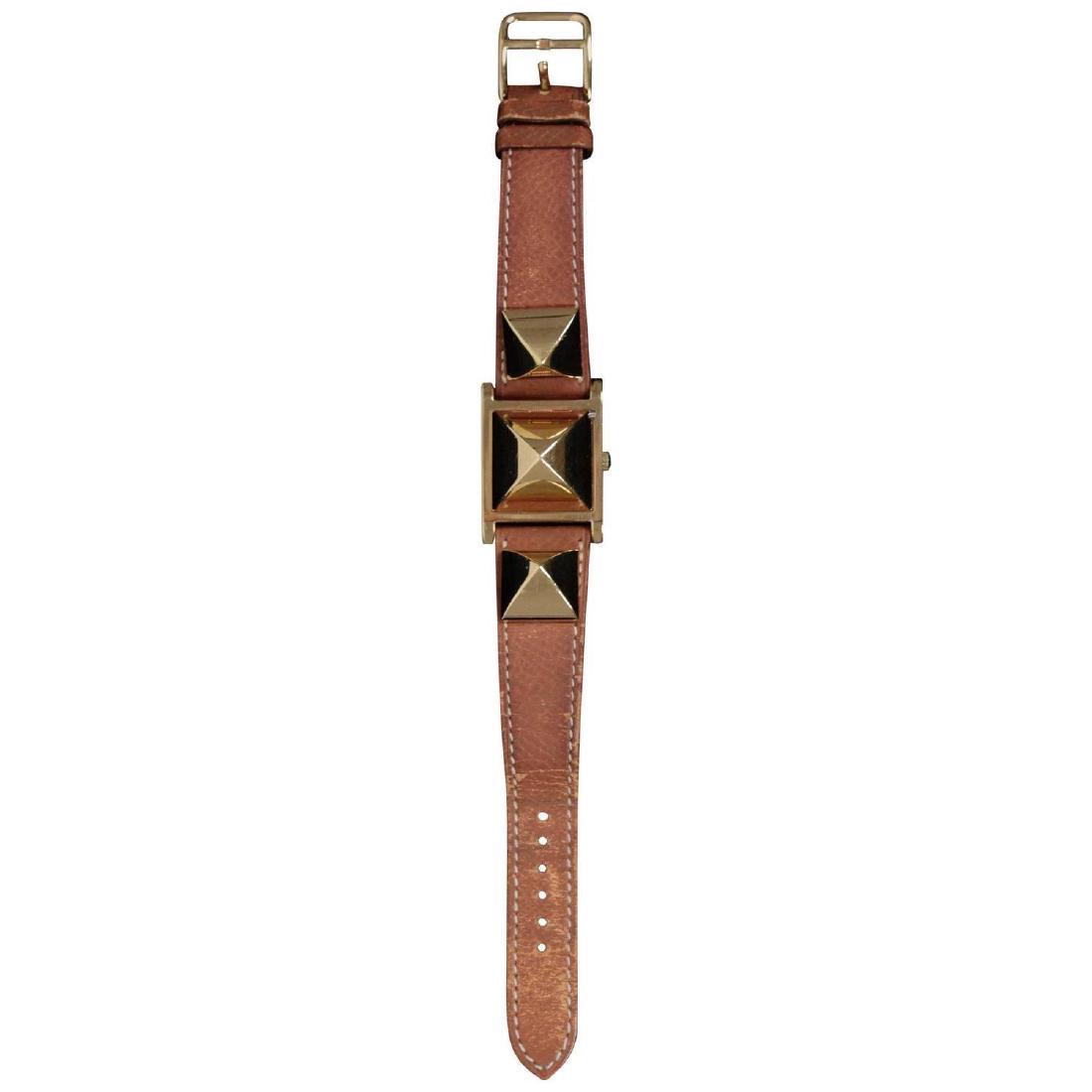 Hermes Paris Vintage Tan Leather Gold Metal Medor Watch (1 of 10)