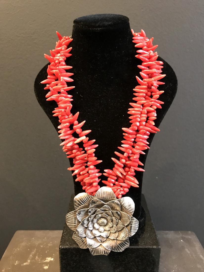 Vintage Mexican Silver & coral necklace (1 of 7)