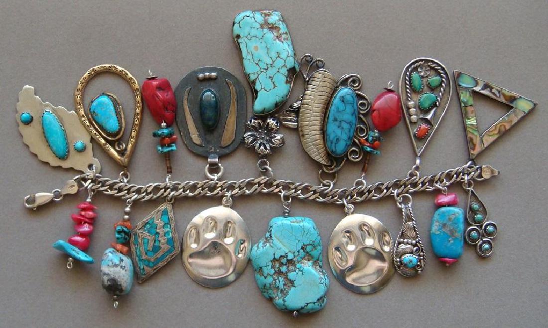 Vintage Sterling Silver Turquoise Charm Bracelet (1 of 9)