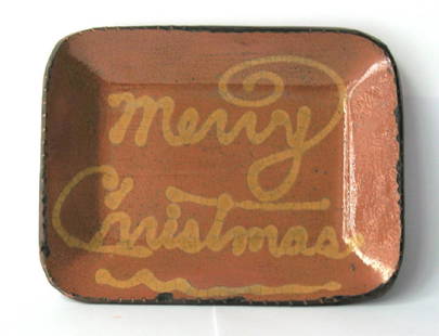 Redware Slip Plate “Merry Christmas” by Chris Woods: Redware Slip Plate “Merry Christmas” by Chris Woods, Excellent condition dated 1990. Turtle Creek Pottery. 8” x 6”. Please note that this lot has a confidential reserve. When you leave a bid